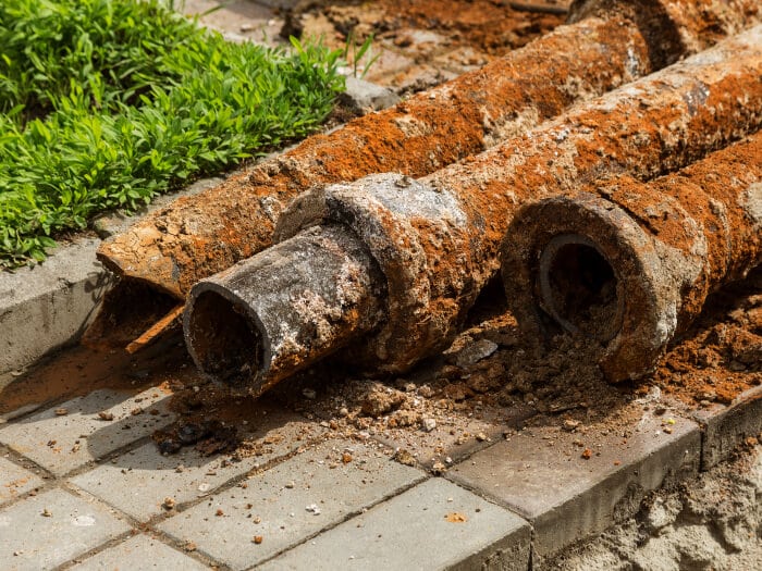 Corroded cast iron piping